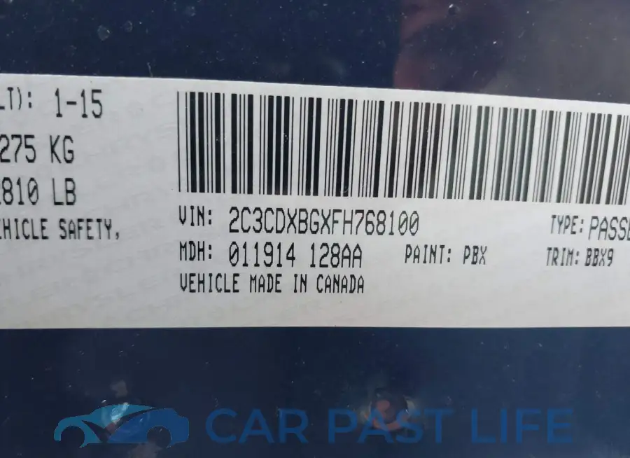 2C3CDXBGXFH768100# 9
