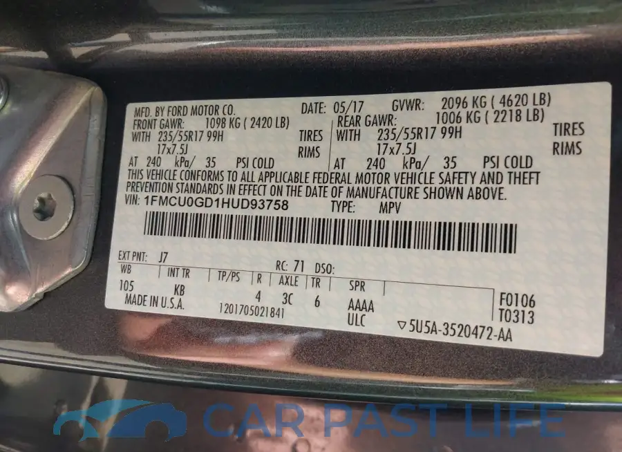 1FMCU0GD1HUD93758# 9