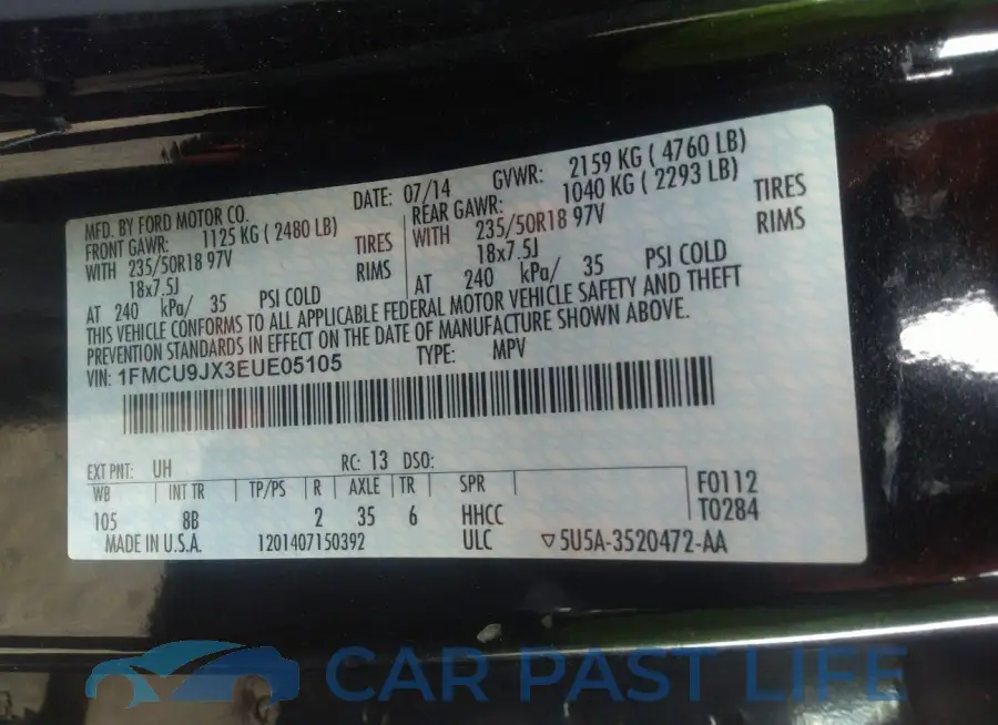 1FMCU9JX3EUE05105# 9