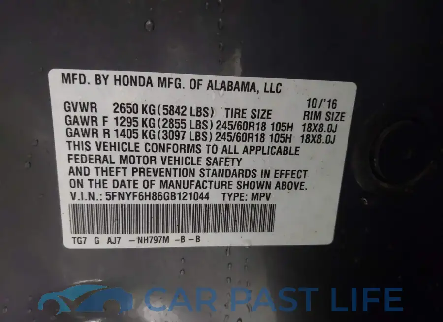 5FNYF6H86GB121044# 9