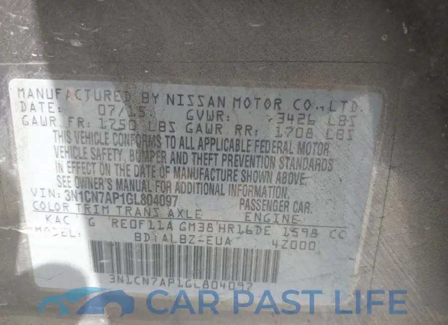 3N1CN7AP1GL804097# 9