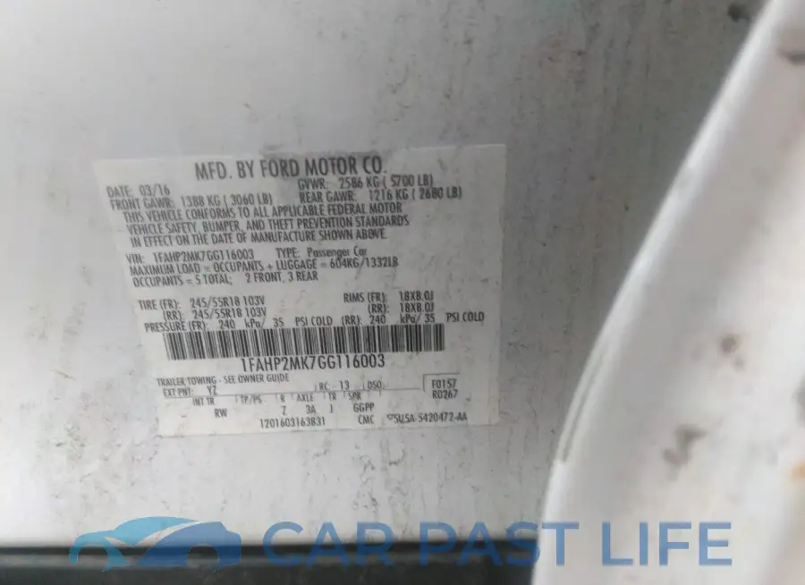 1FAHP2MK7GG116003# 9