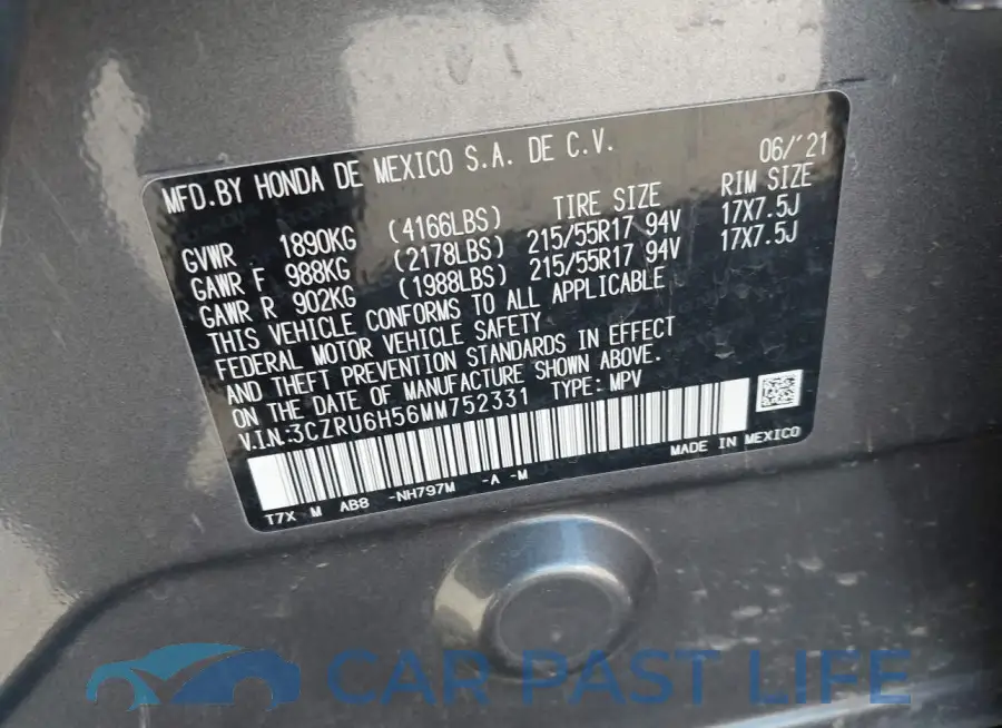 3CZRU6H56MM752331# 9