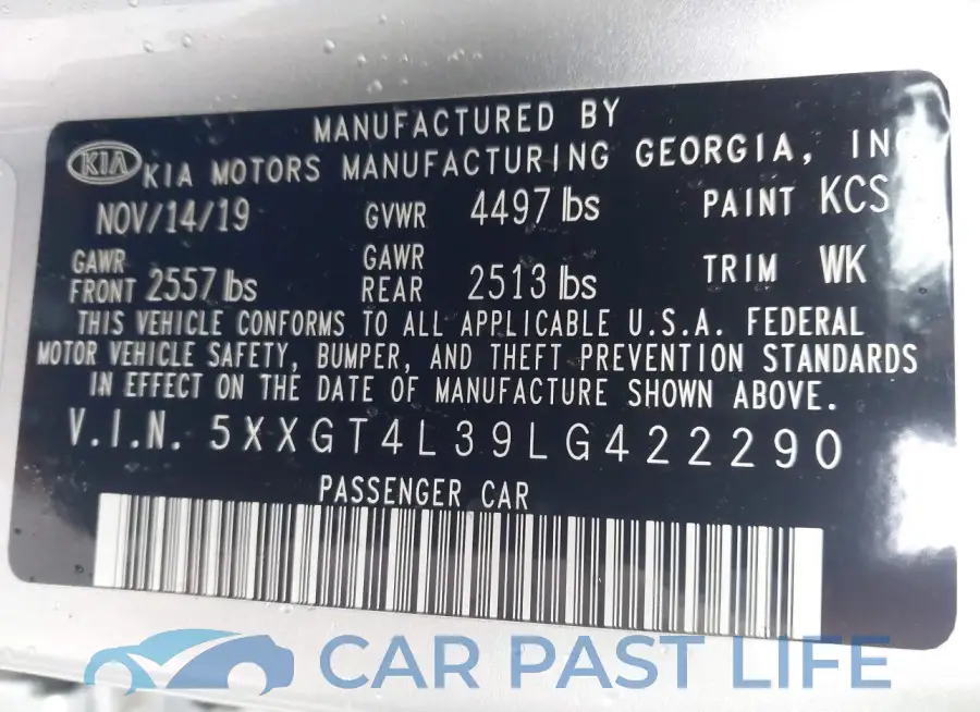 5XXGT4L39LG422290# 9