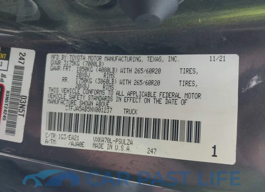 5TFJA5AB5NX001237# 9