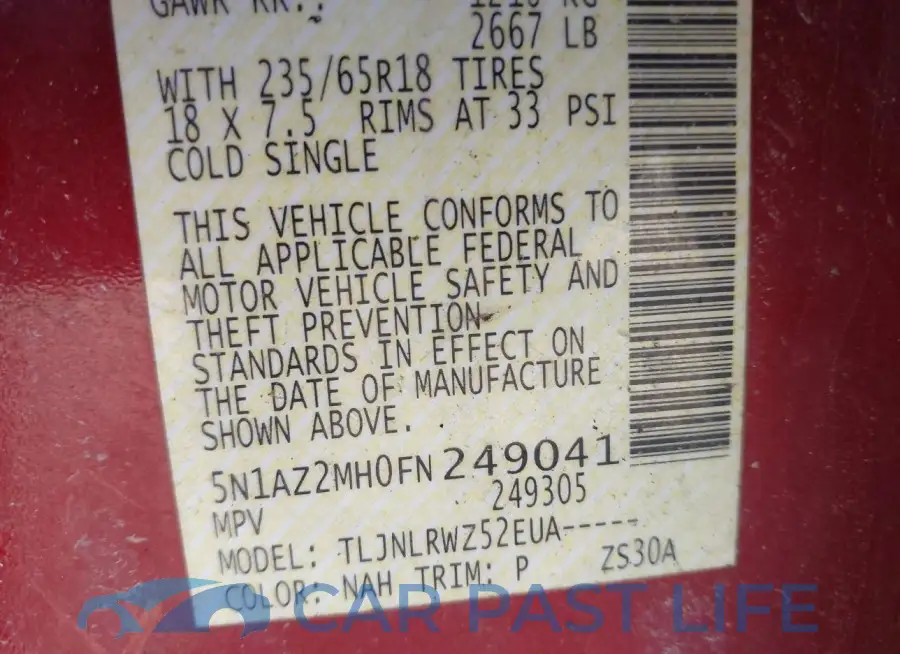 5N1AZ2MH0FN249041# 9