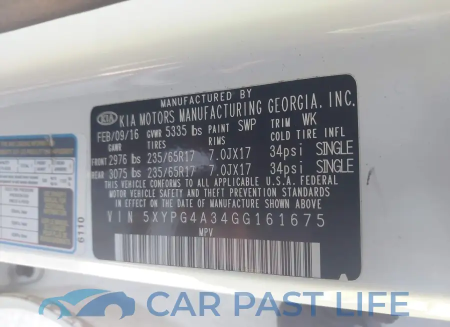 5XYPG4A34GG161675# 9
