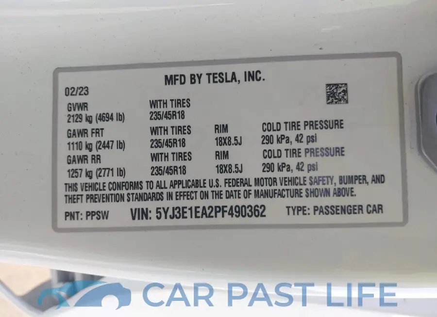 5YJ3E1EA2PF490362# 9