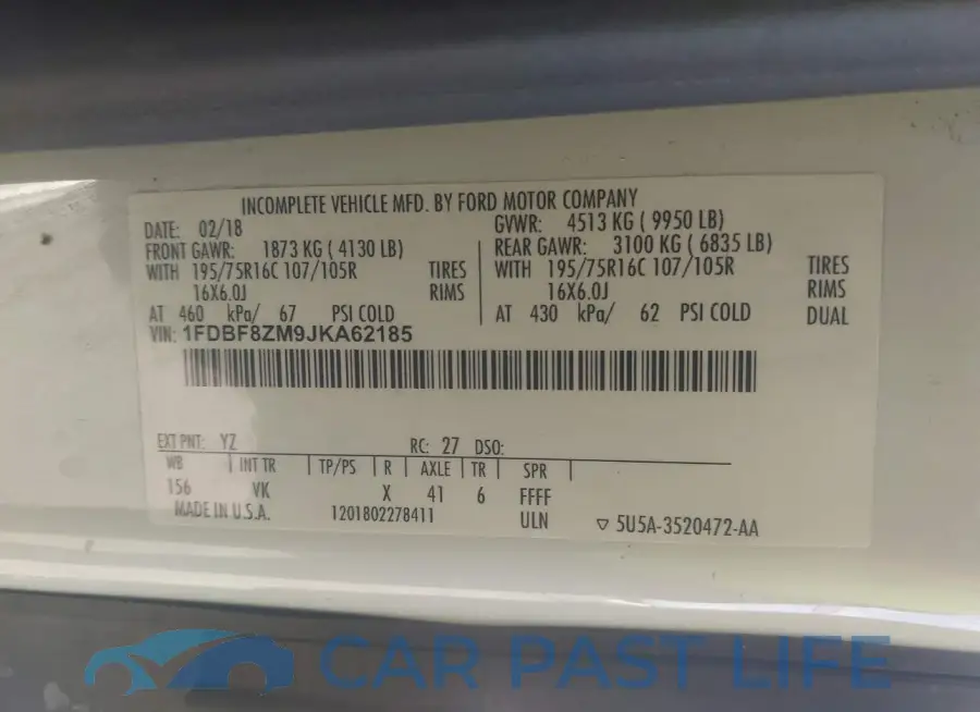 1FDBF8ZM9JKA62185# 9