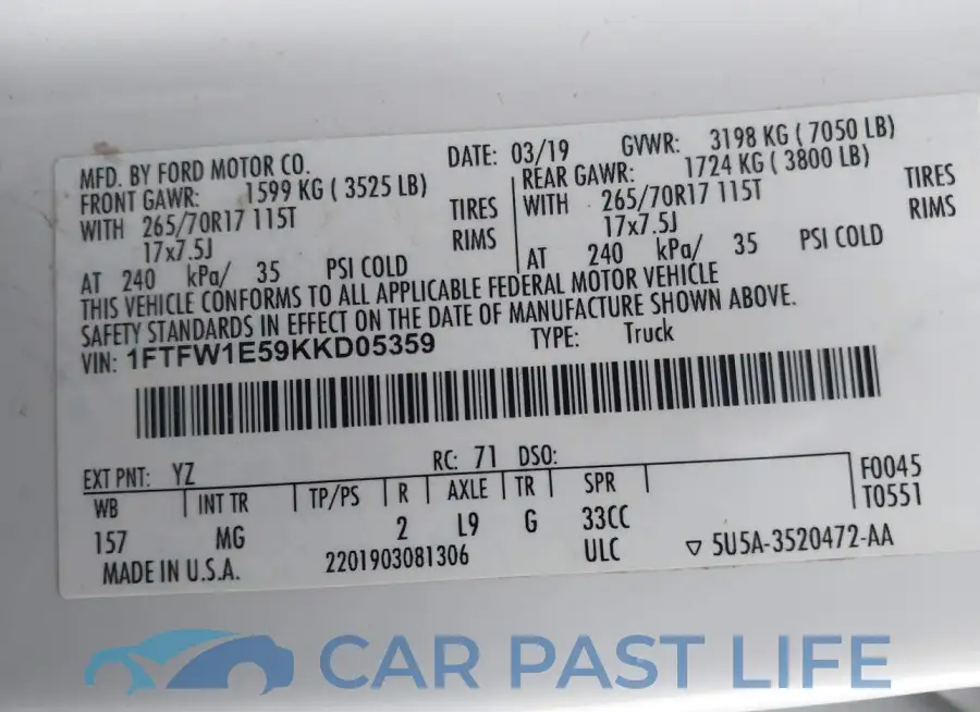 1FTFW1E59KKD05359# 9