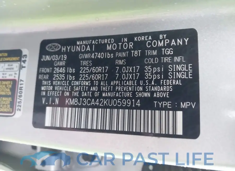 KM8J3CA42KU059914# 9