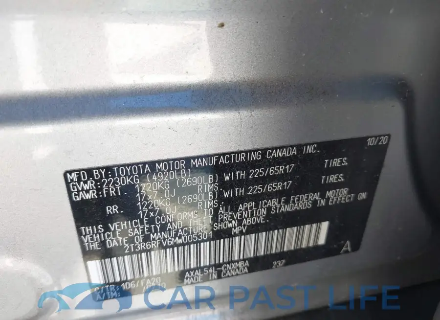 2T3R6RFV6MW005301# 9