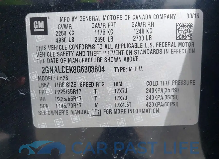 2GNALCEK8G6303804# 9