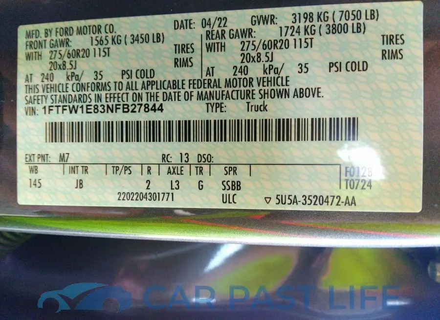 1FTFW1E83NFB27844# 9