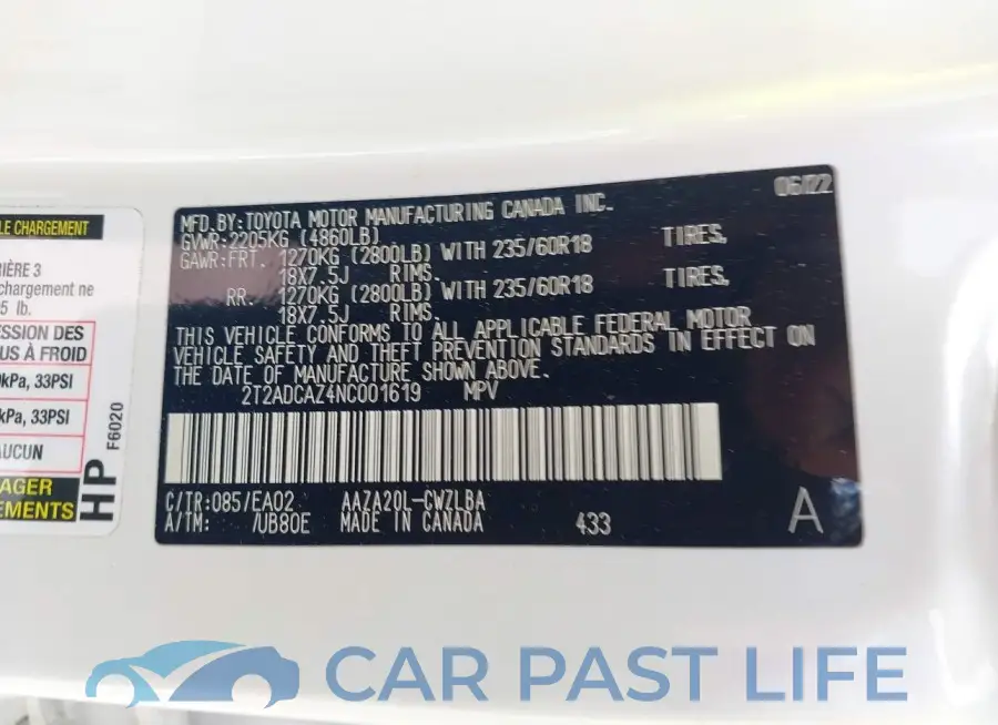 2T2ADCAZ4NC001619# 9