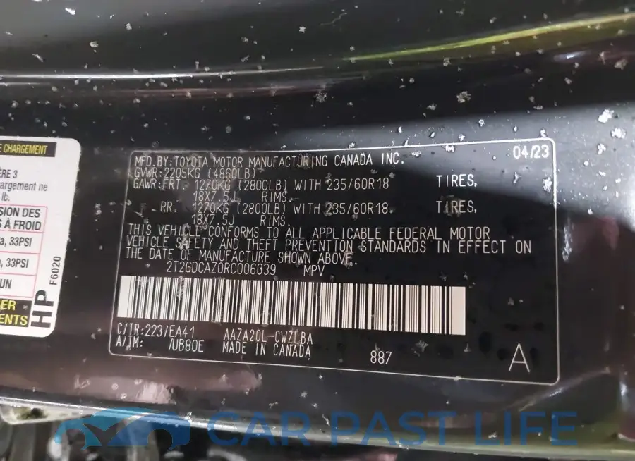 2T2GDCAZ0RC006039# 9