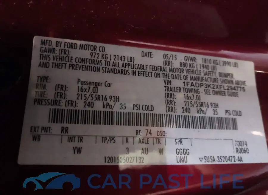 1FADP3K2XFL294775# 9