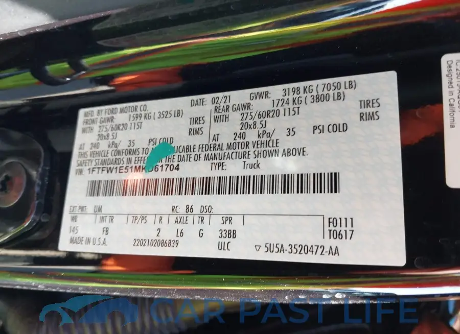 1FTFW1E51MKD61704# 9