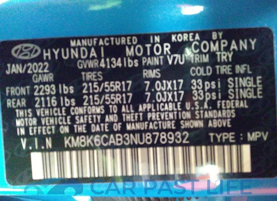 KM8K6CAB3NU878932# 9