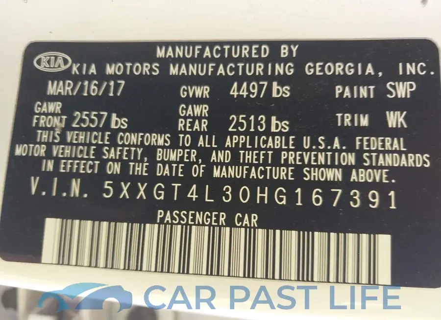 5XXGT4L30HG167391# 9