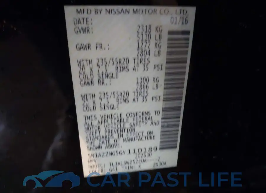 5N1AZ2MG5GN110189# 9