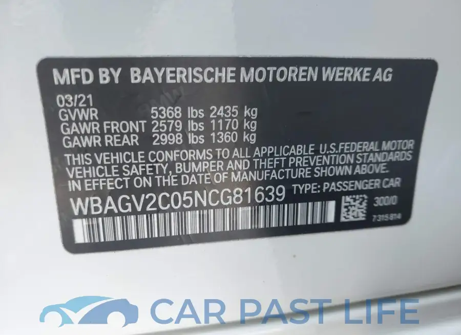 WBAGV2C05NCG81639# 9