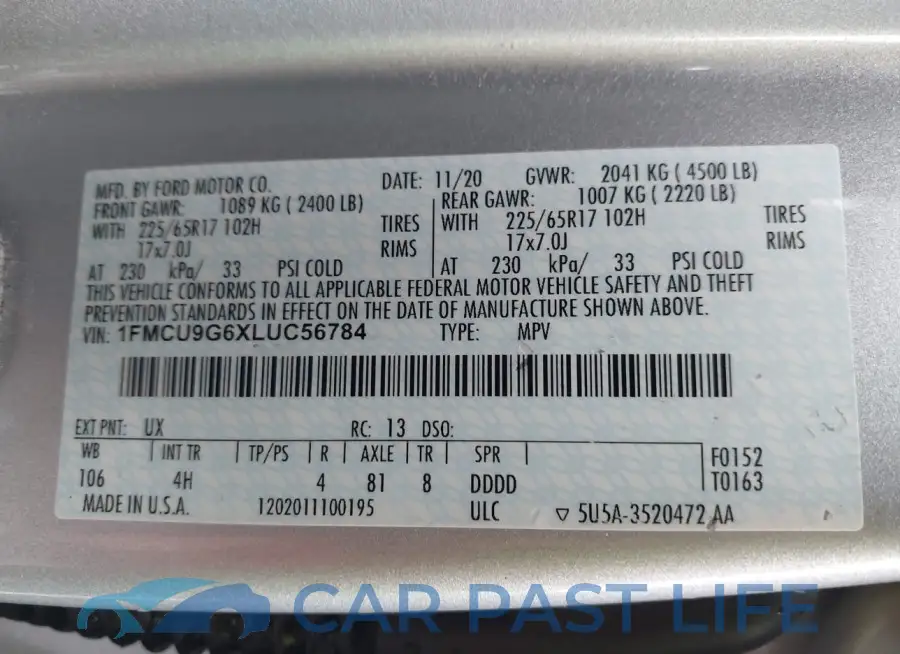 1FMCU9G6XLUC56784# 9