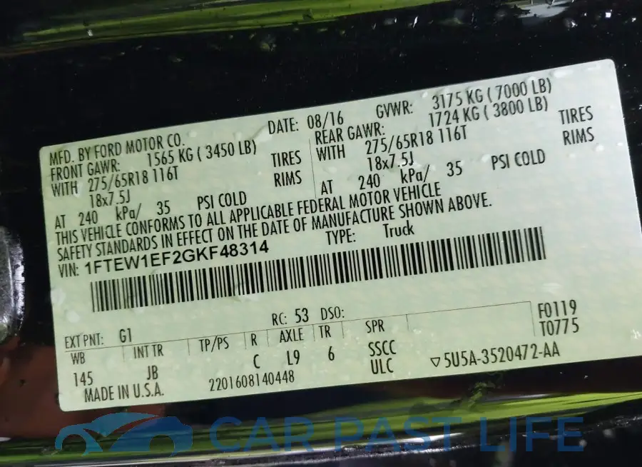 1FTEW1EF2GKF48314# 9