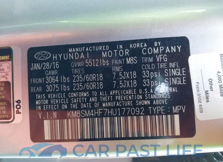 KM8SM4HF7HU177092# 9
