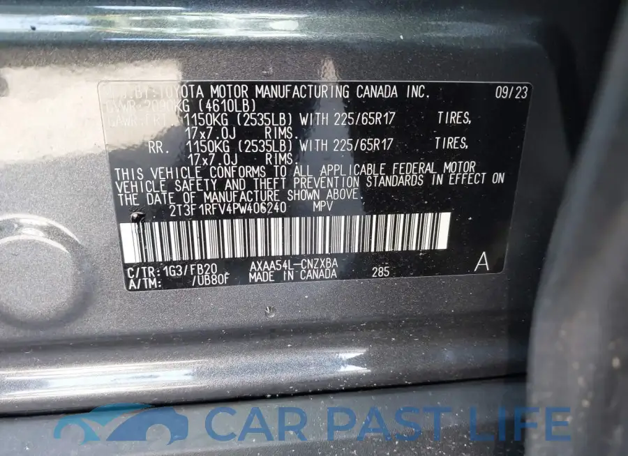 2T3F1RFV4PW406240# 8