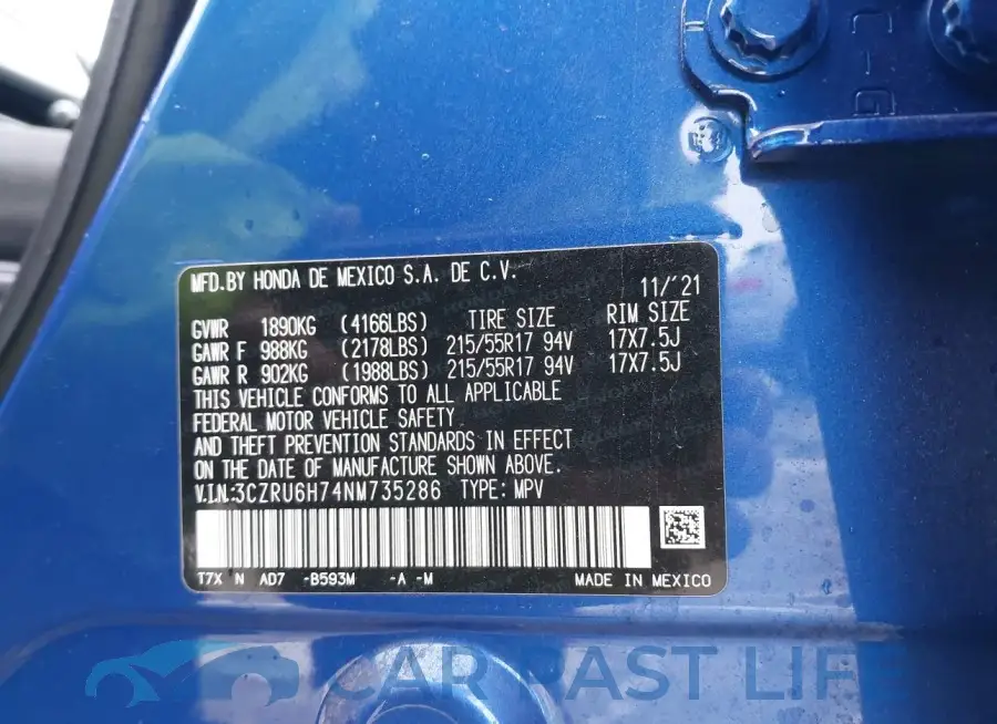 3CZRU6H74NM735286# 9