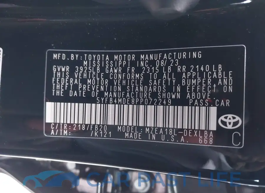 5YFB4MDE8PP072249# 9