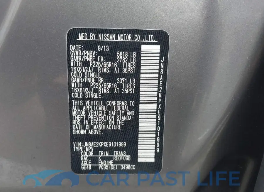 JN8AE2KPXE9101999# 9