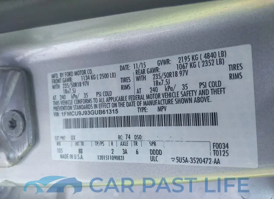 1FMCU9J93GUB61315# 9