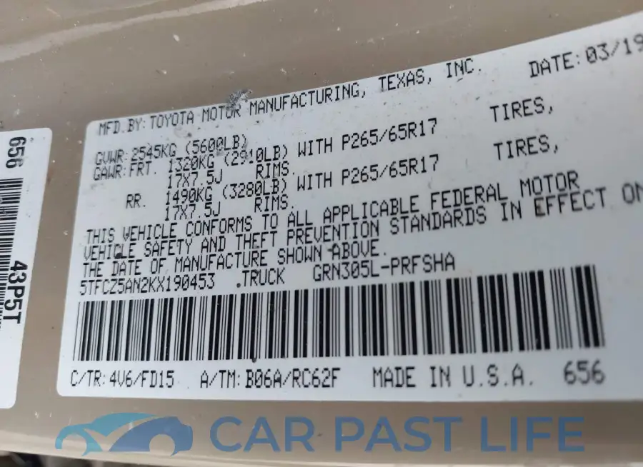 5TFCZ5AN2KX190453# 9