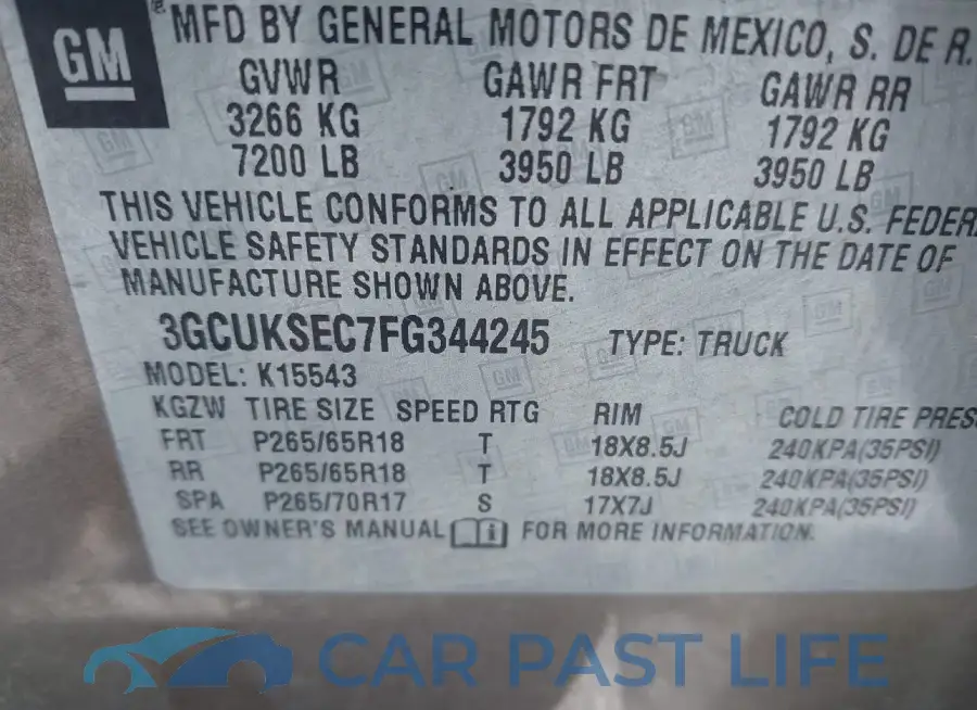 3GCUKSEC7FG344245# 9