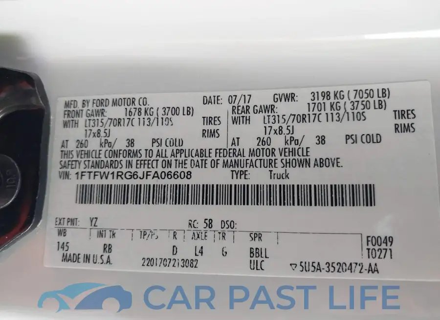 1FTFW1RG6JFA06608# 9