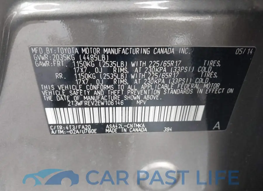 2T3WFREV2EW106146# 9