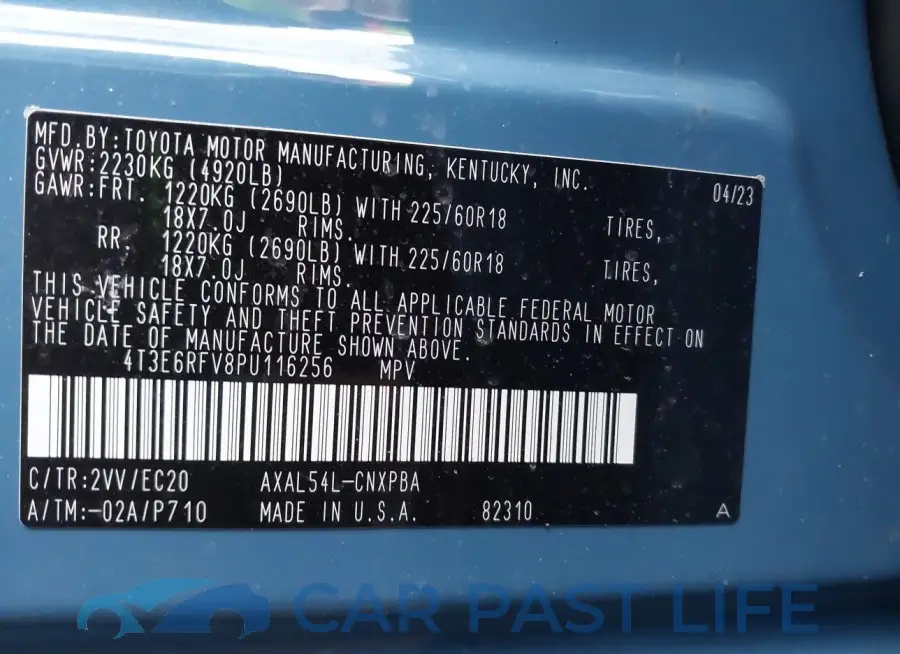 4T3E6RFV8PU116256# 9