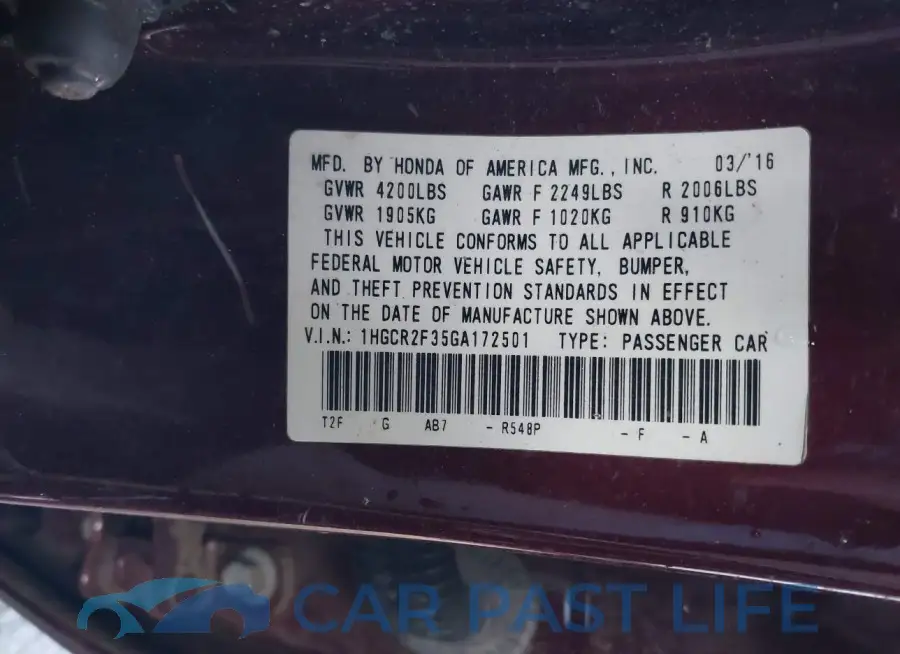 1HGCR2F35GA172501# 9