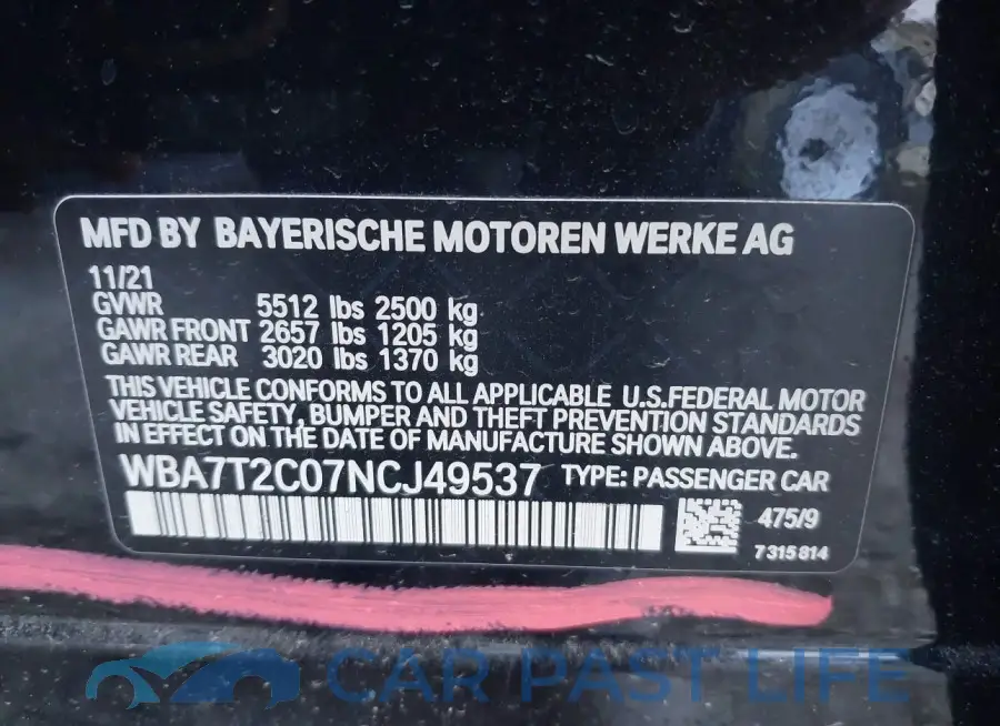 WBA7T2C07NCJ49537# 9