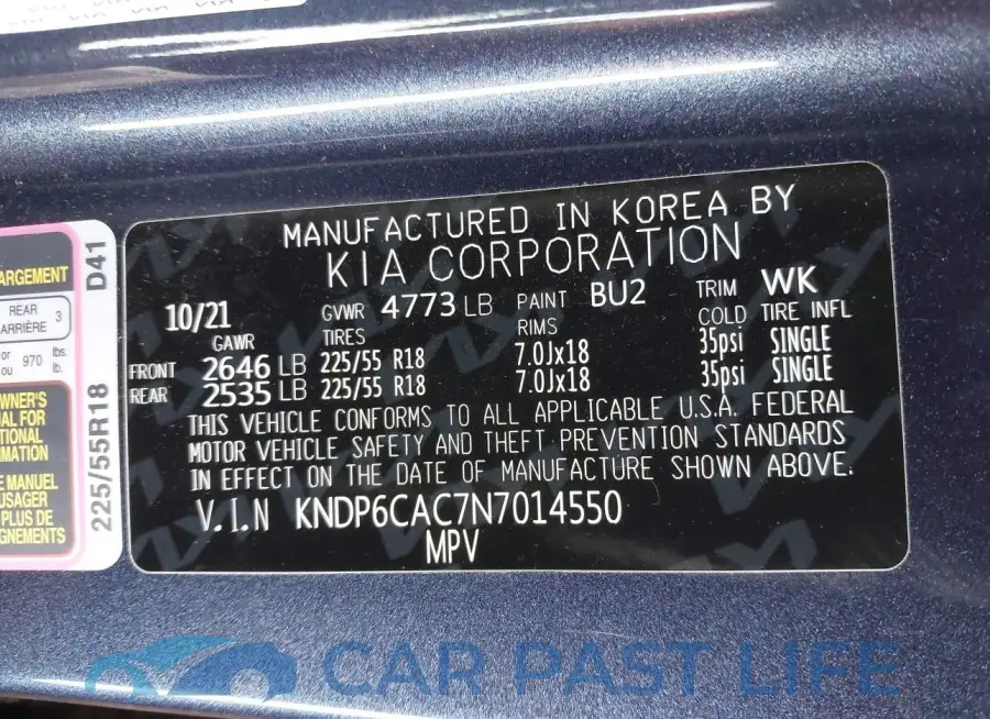 KNDP6CAC7N7014550# 9