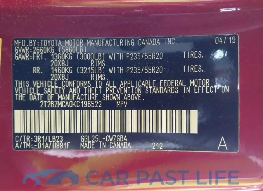 2T2BZMCA0KC196522# 9