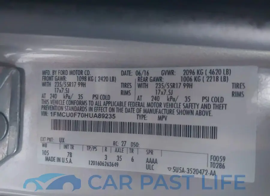 1FMCU0F70HUA89235# 9