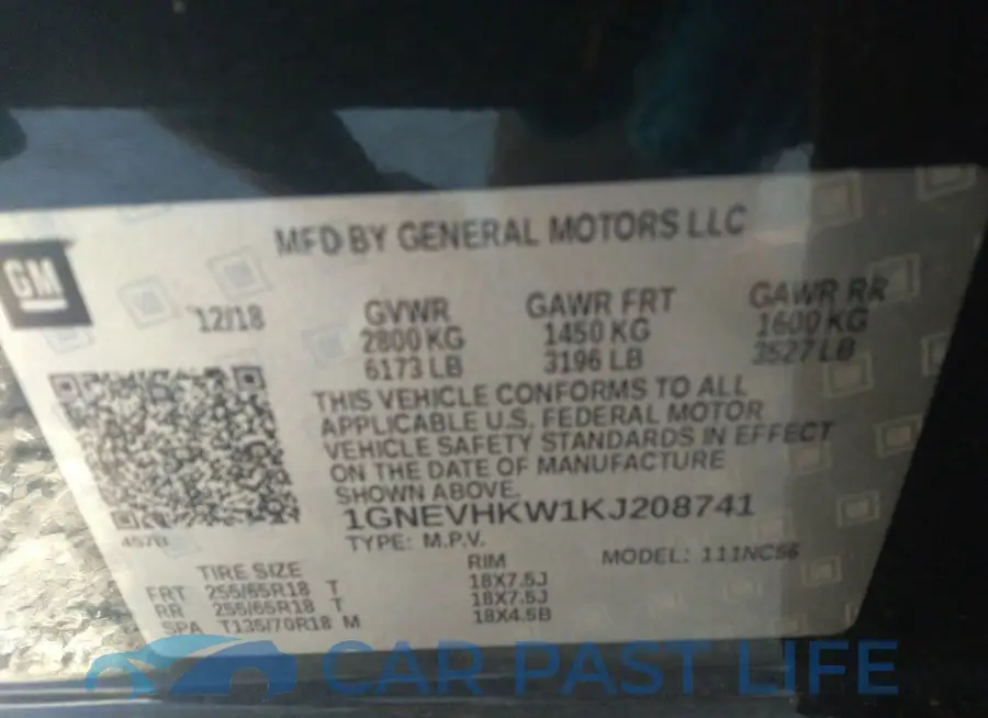 1GNEVHKW1KJ208741# 9