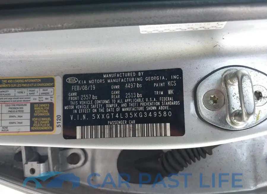 5XXGT4L35KG349580# 9