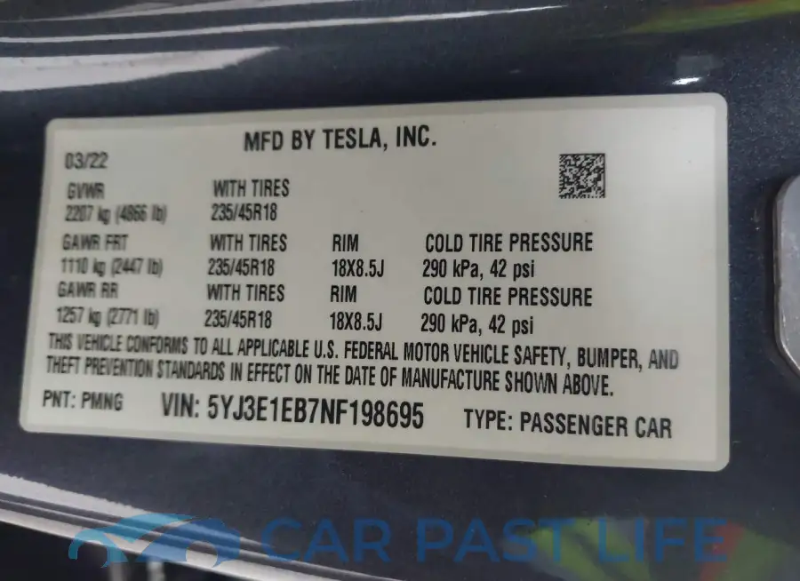 5YJ3E1EB7NF198695# 9
