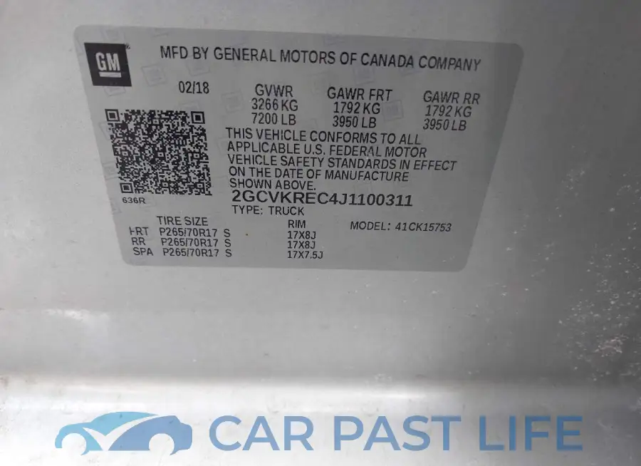 2GCVKREC4J1100311# 9