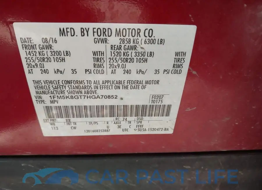 1FM5K8GT7HGA70852# 9
