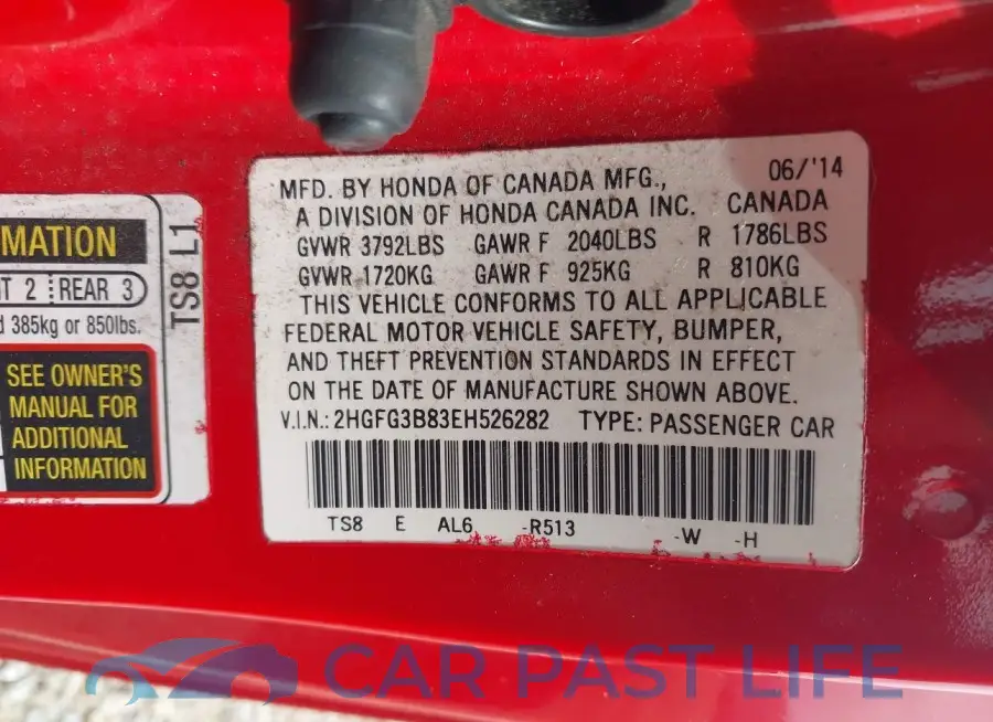 2HGFG3B83EH526282# 9